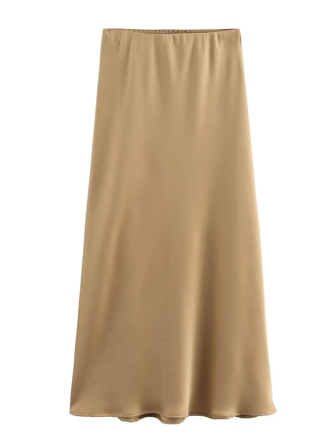 XNWMNZ Women's Fashion 2023 Flowing Satin Midi Skirt Women Vintage Elastic High