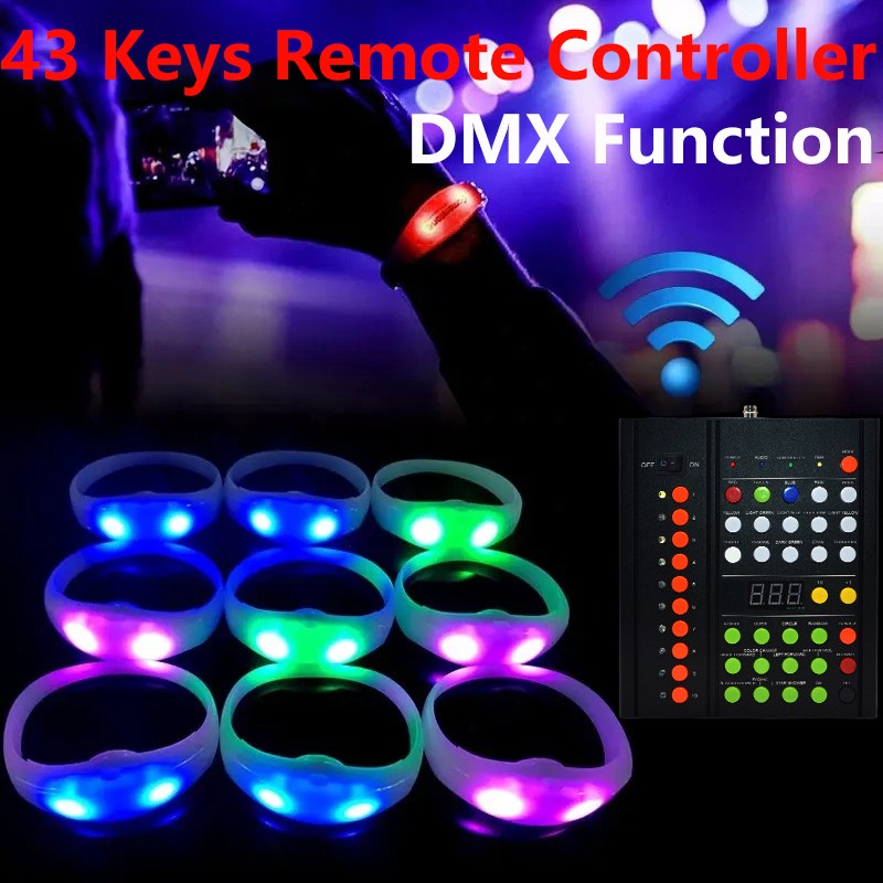 43Keys 1000 Meters 10 Area 15 RGB Remote Controller DMX Function LED Bracelets 100/2000PCS Wristband Wedding Party