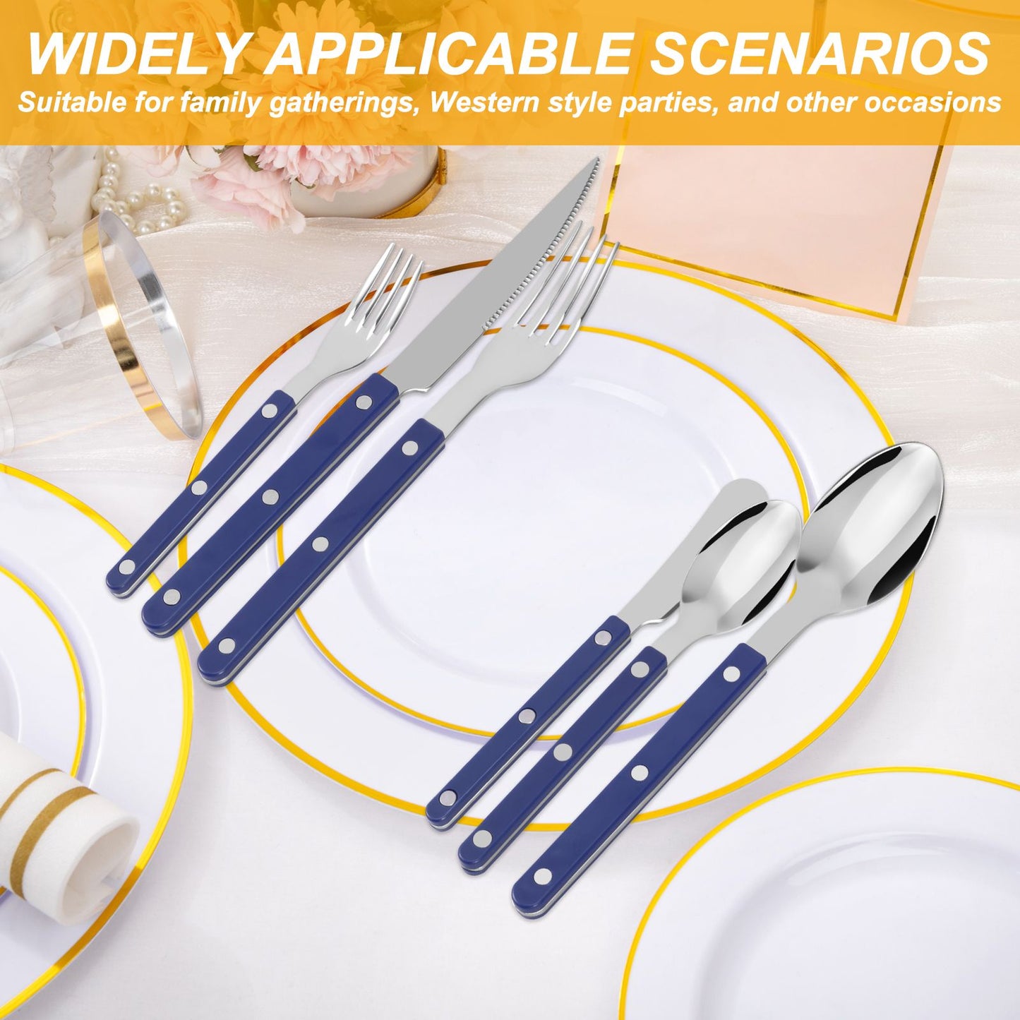 Conjunto de Talheres 6 Peças de Aço Inoxidável Design de Rebite Fino Polimento Faca Garfo e Colher Prata para Cozinha Restaurantes Encontros