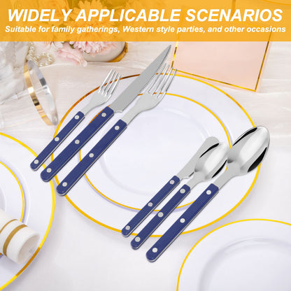 Conjunto de Talheres 6 Peças de Aço Inoxidável Design de Rebite Fino Polimento Faca Garfo e Colher Prata para Cozinha Restaurantes Encontros