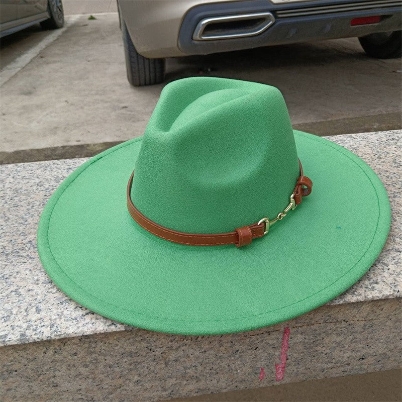 Chapéu Fedora de feltro liso com coroa em formato de gota para homens e mulheres novo cinto de couro Chapéu Panamá ????? ???????