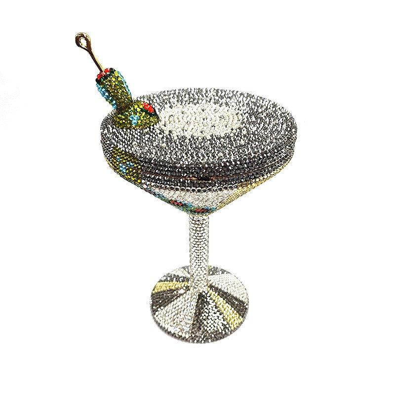 Stunning women rhinestone martini purse bag drink Luxury crystal Olive cocktail clutch bag