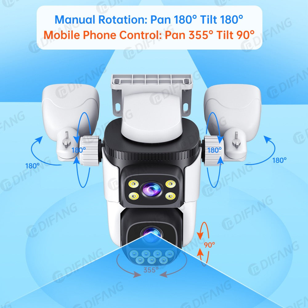 DIFANG 20MP 4 Screens WiFi Security Camera Outdoor 5X  Zoom Quad Lens Auto Tracking Waterproof Night Vision CCTV Cameras