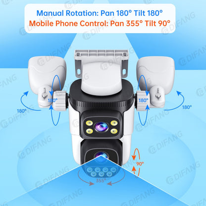 DIFANG 20MP 4 Screens WiFi Security Camera Outdoor 5X  Zoom Quad Lens Auto Tracking Waterproof Night Vision CCTV Cameras