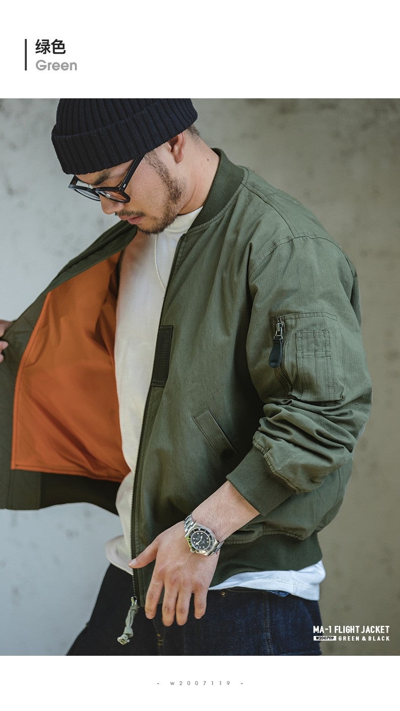 Maden Men's MA-1 Flight Bomber Jackets and T-shirts Vintage Air Pilot Jacket Green Baseball Suit Coat 2 Piece Tops