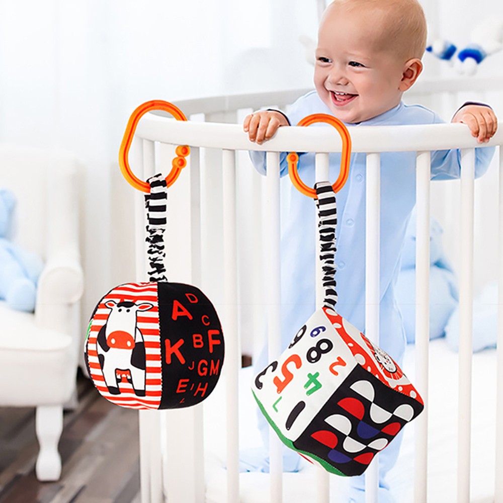 Baby Newborn Crib Hanging Rattle Toys Early Development for 0-12 Months High Contrast Black and White Learning Education Toy