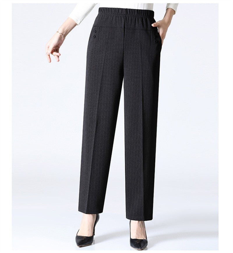 6XL 7XL 8XL Middle-aged Elderly Women's Trousers Spring Autumn Elastic High Waist Straight Pants Mother Winter Warm Fleece Pants