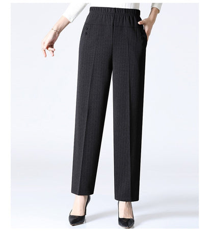 6XL 7XL 8XL Middle-aged Elderly Women's Trousers Spring Autumn Elastic High Waist Straight Pants Mother Winter Warm Fleece Pants