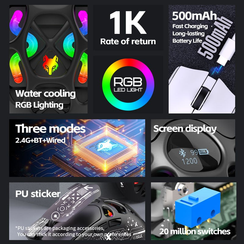 XUNFOX H16 Bluetooth wireless three-mode game mouse laptop e-sports lightweight mouse