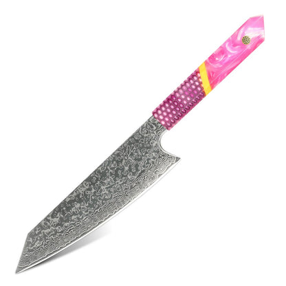 Professional Japanese Kitchen kiritsuke Knife 67-layer Damascus Steel Custom 8 inch Chef Knife with multicolour Resin Handle