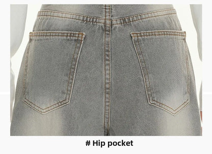 Gray American High Street Wide Leg Jeans Women Loose Drapey Slim Straight Floor-Length Pants High Waist Button Decoration