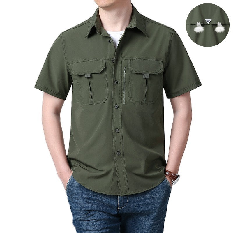 Men's Breathable Short Sleeve Shirt Men Casual Tactical Cargo Shirts Summer Quick Dry Hiking Work Shirts for Man Short-sleeved