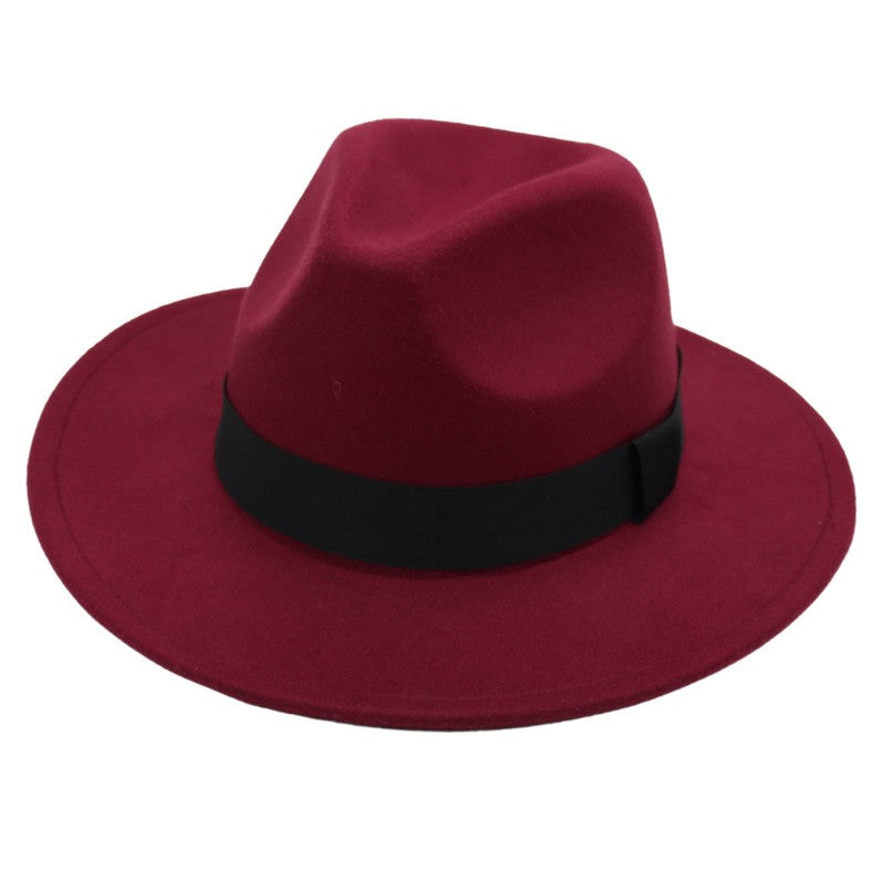 Autumn and winter men and women's new large brimmed hats, fashionable woolen jazz hats, English style top hats