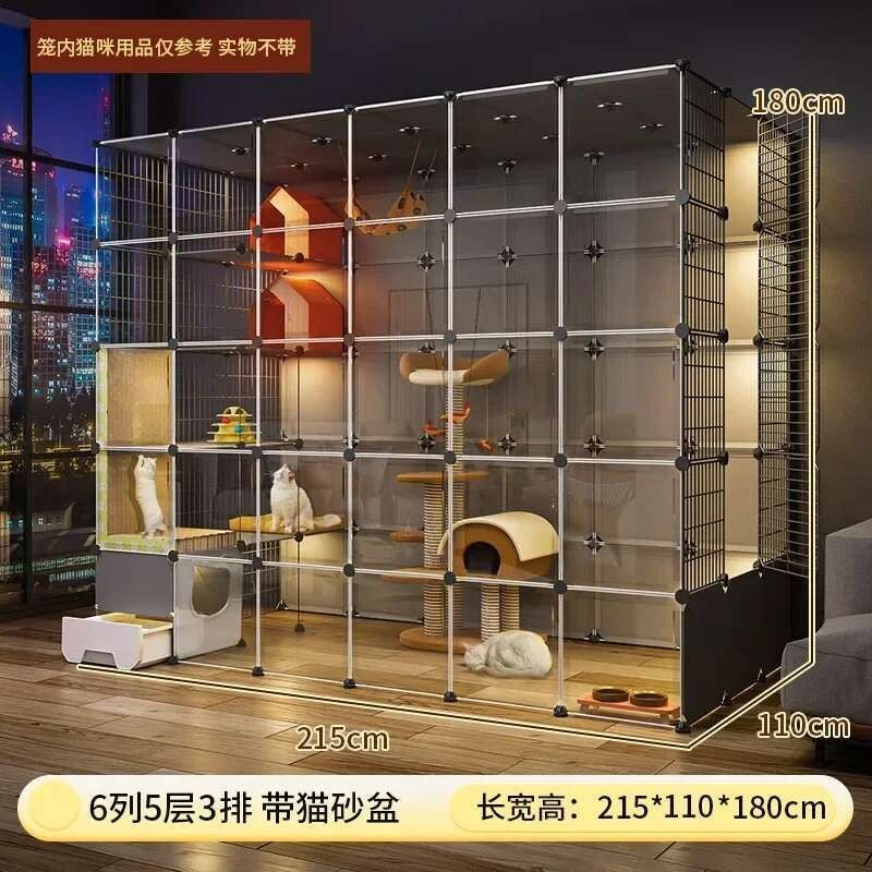 Super Grandes Gaiolas de Gatos com Espaço Livre Casa para Animais de Estimação Interna Villa para Gatos com Caixa de Areia Integrada Gabinete Nórdico Multi-Camadas para Gatos