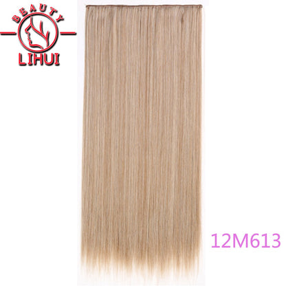 Extensões de cabelo sintéticas com clipe, longas e lisas, com 5 clipes em uma única peça, extensões de cabelo multicoloridas LIHUI