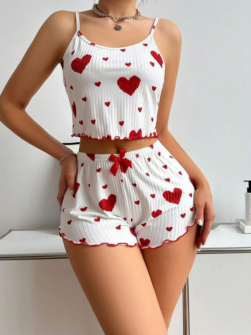 Girl'S Spaghetti Strap Camisoles + Shorts Homewear Print Underwear Pijama Sexy Lingerie Camisoles Tanks Nighty Women Sleepwear