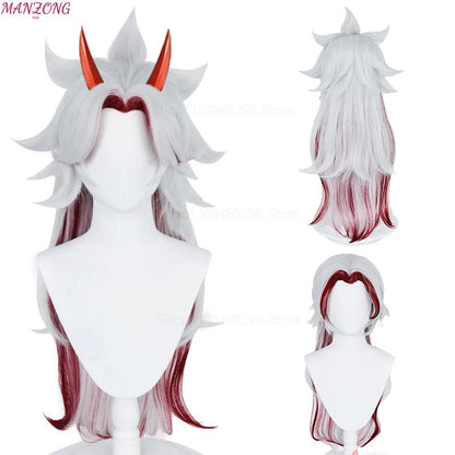 High Quality Game Impact Arataki Itto Cosplay Wig Heat Resistant Synthetic Hair Anime Wigs + Red Horn Prop Accessories