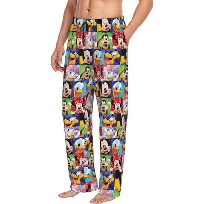 Custom Print Mickey Mouse Donald Duck Pajama Pants Men Sleep Sleepwear Bottoms with Pockets