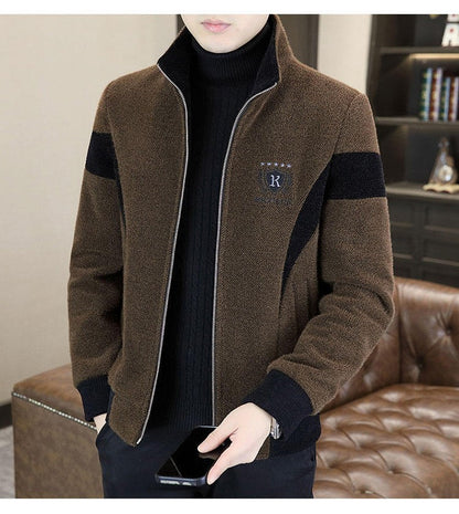High End Splicing Men's Woolen Coat Winter Thick and Warm Wool Blends Jacket Fashion Casual Social Standing Collar Overcoat 4XL
