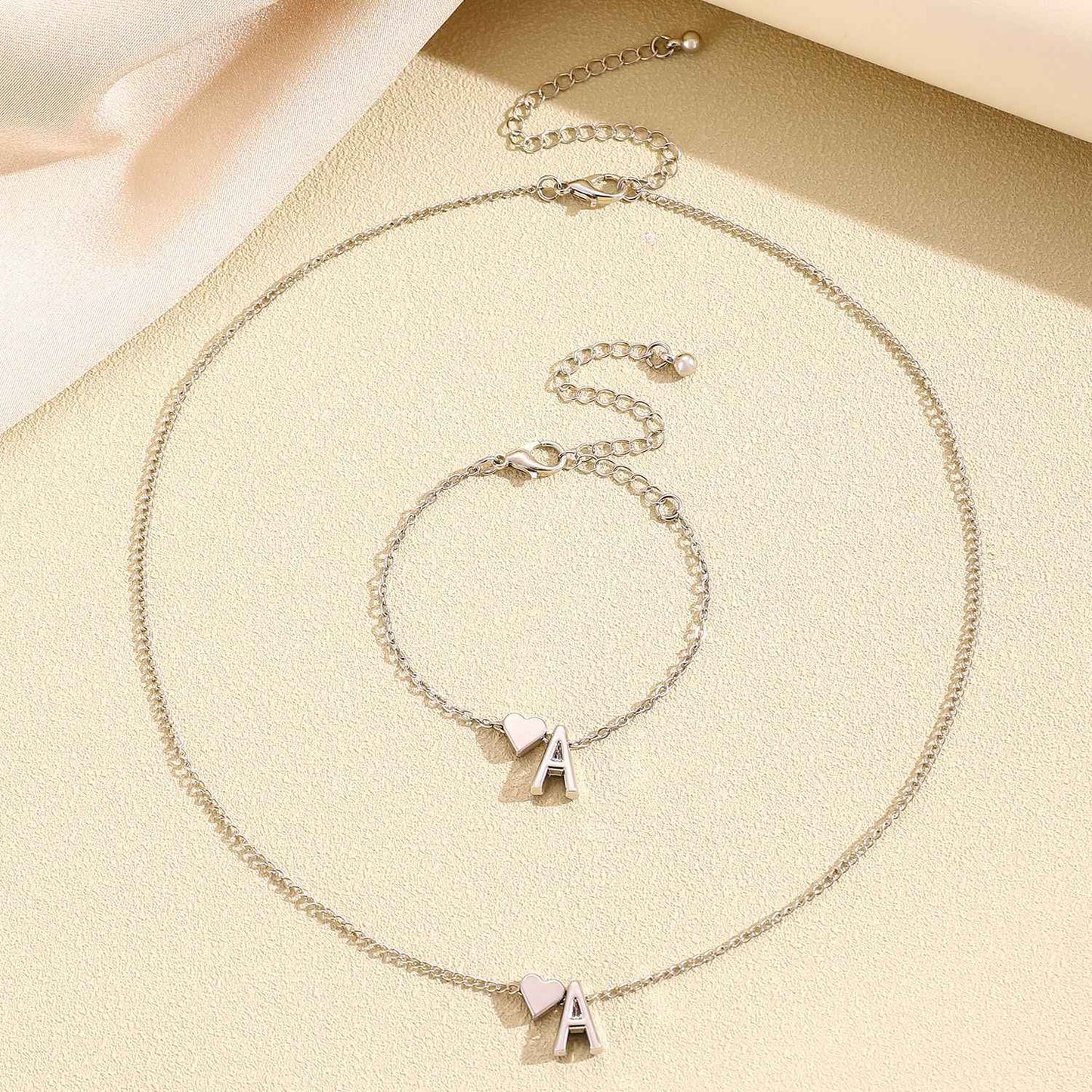 LATS Fashion Tiny Heart Dainty Necklace Gold Silver Color 26 Letter Name Choker For Women Pendant Bracelets Jewelry Gift