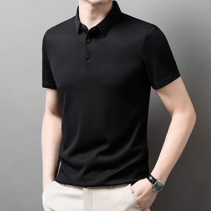 New Men's Business Casual Short Sleeved Bone Flower Solid Color POLO Shirt Fashion Breathable Comfortable Summer Versatile Top
