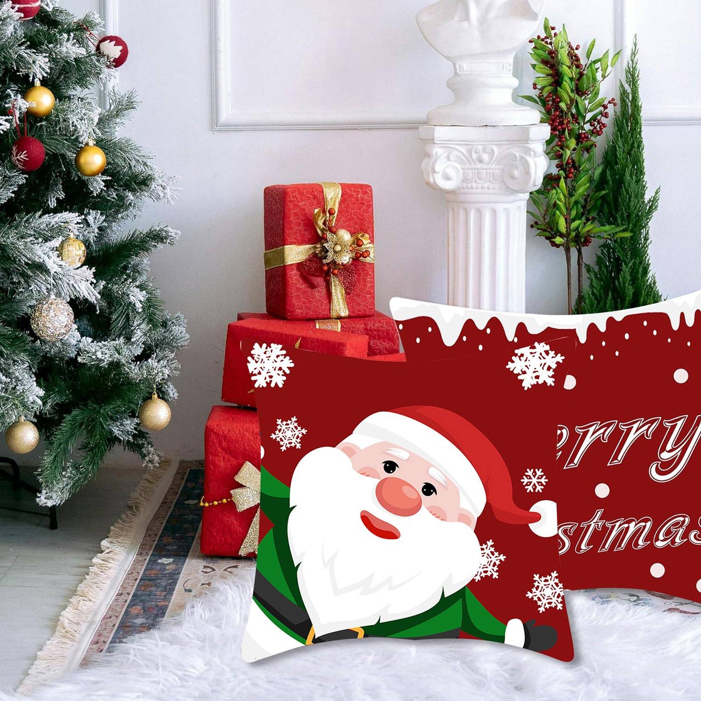 1pcs 2D Christmas Pillow Cover Xmas Party Decoration 2025 Xmas Holiday Santa Claus Pillow Cover Navidad Natal New Year Gift 2026