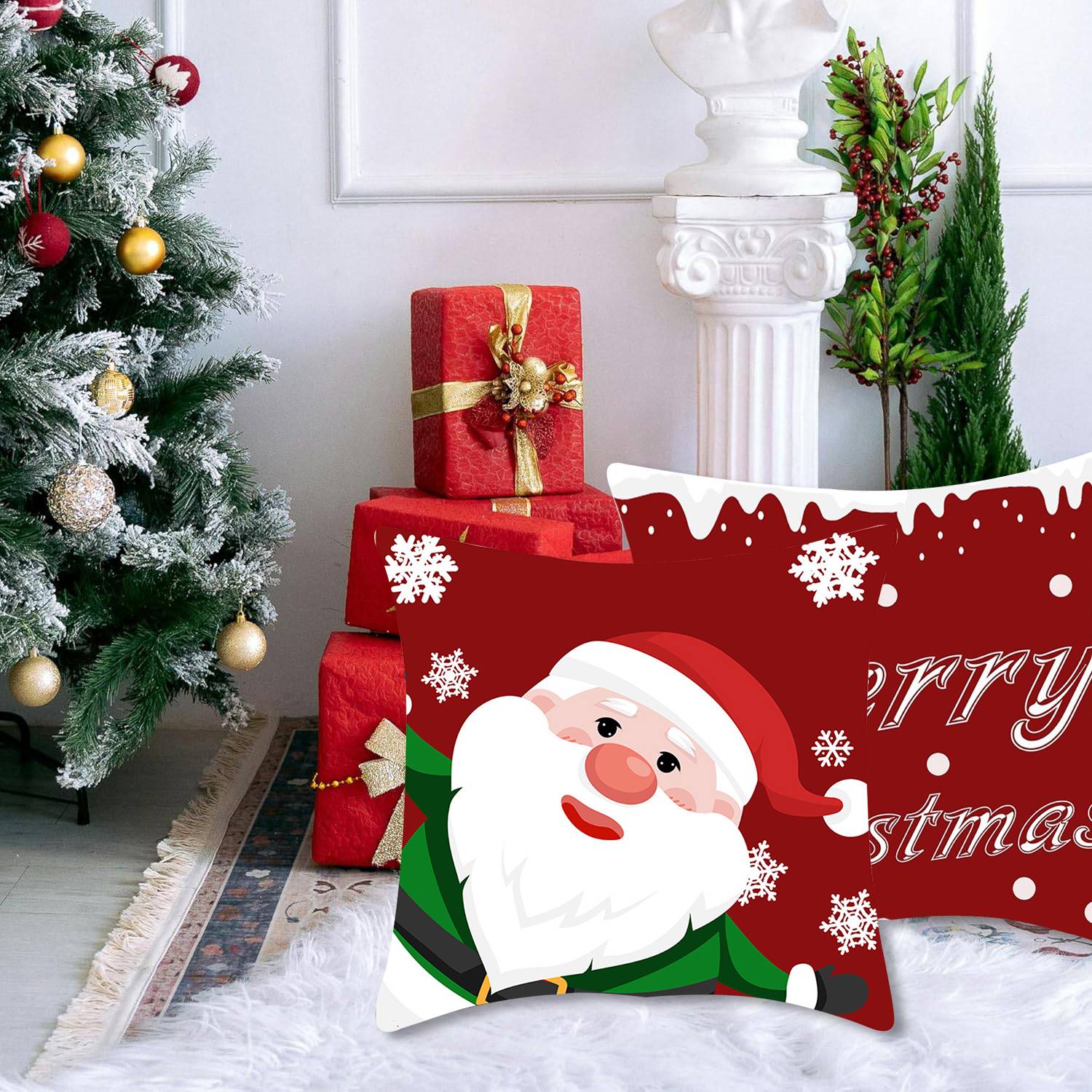 1pcs 2D Christmas Pillow Cover Xmas Party Decoration 2025 Xmas Holiday Santa Claus Pillow Cover Navidad Natal New Year Gift 2026