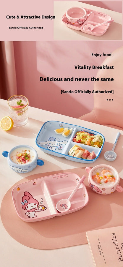 Children'S Breakfast Ceramic Dinnerware Set With Dividers Aesthetic Meal Plate And Bowl For Home Kitchen Dining Bar