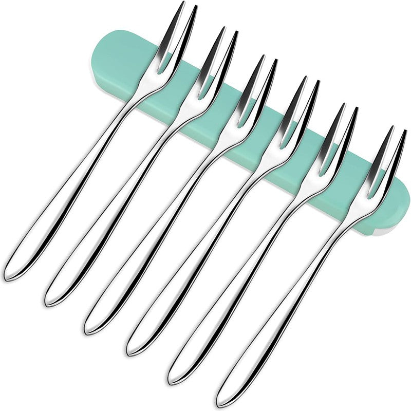 Garfo de Frutas em Aço Inoxidável 6 Peças com Caixa de Armazenamento, 13cm, Garfos de Sobremesa, Bolo, Salada, Garfos de Degustação, Aperitivo, Coquetel, Utensílios de Mesa