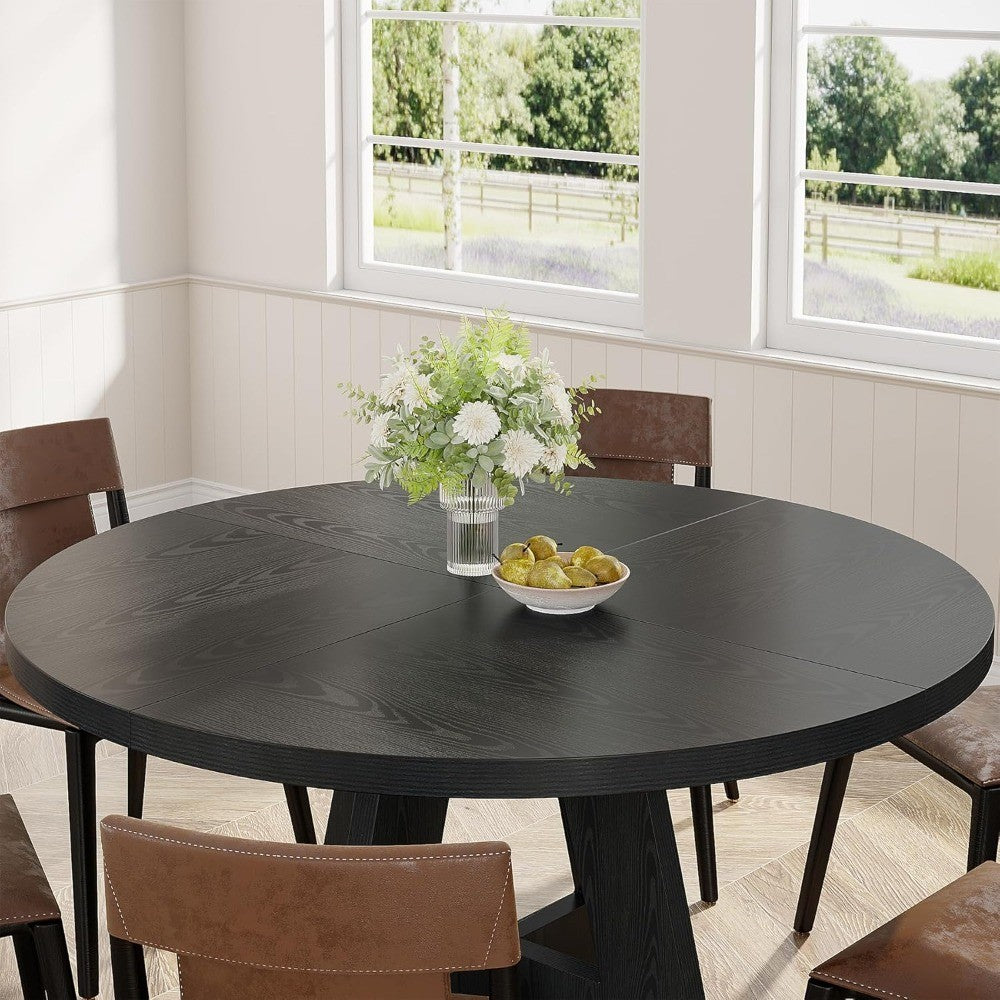 Tribesigns Round Dining Table Wood Kitchen Table for Dining Room, 47 in Dinning Room Tables for 4 Man, Farmhouse Dinner Table wi