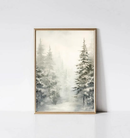 Santa Claus Christmas Tree Canvas Print Snow Landscape Paint Winter Christmas Wall Art Poster for Modern Living Room Home Decor