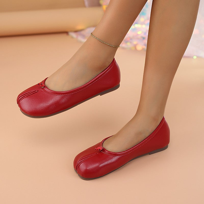 Comfortable Tabi Split Toe Ballet Flats - Ruffled Mary Jane Shoes Pig Hoof Shape Casual Wear