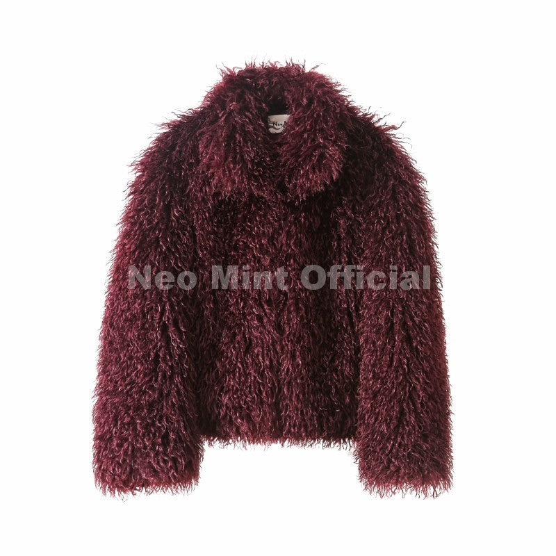 Neo Mint Iconic Blogger Fashion Faux Mongolia Sheep Fur Coat Women 2025 Winter Fluffy Warm Fur Jacket Chic Street Girl Outerwear