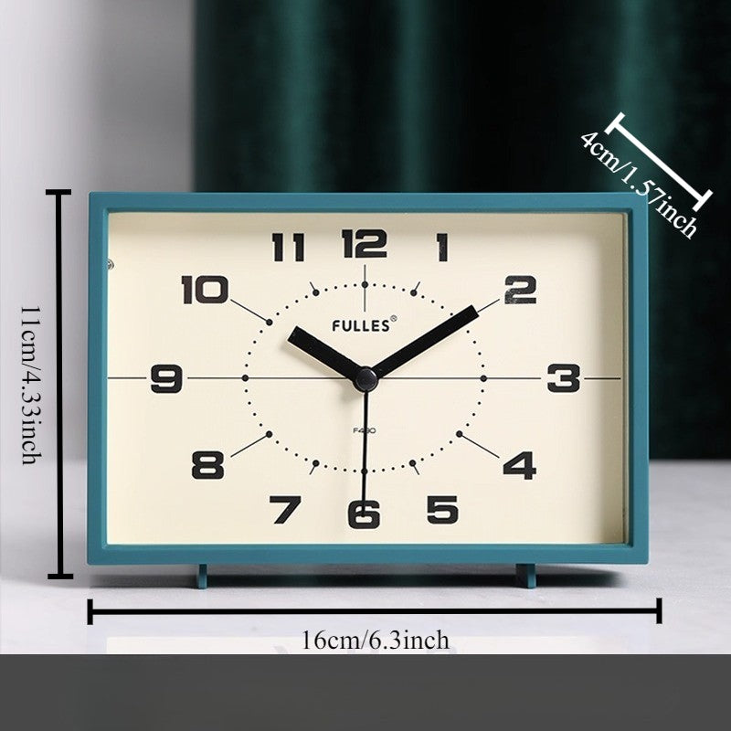 1PC Retro Small Alarm Clock Desktop Ornament Elderly Silent Square Living Room Table Clock Desktop Home Decoration