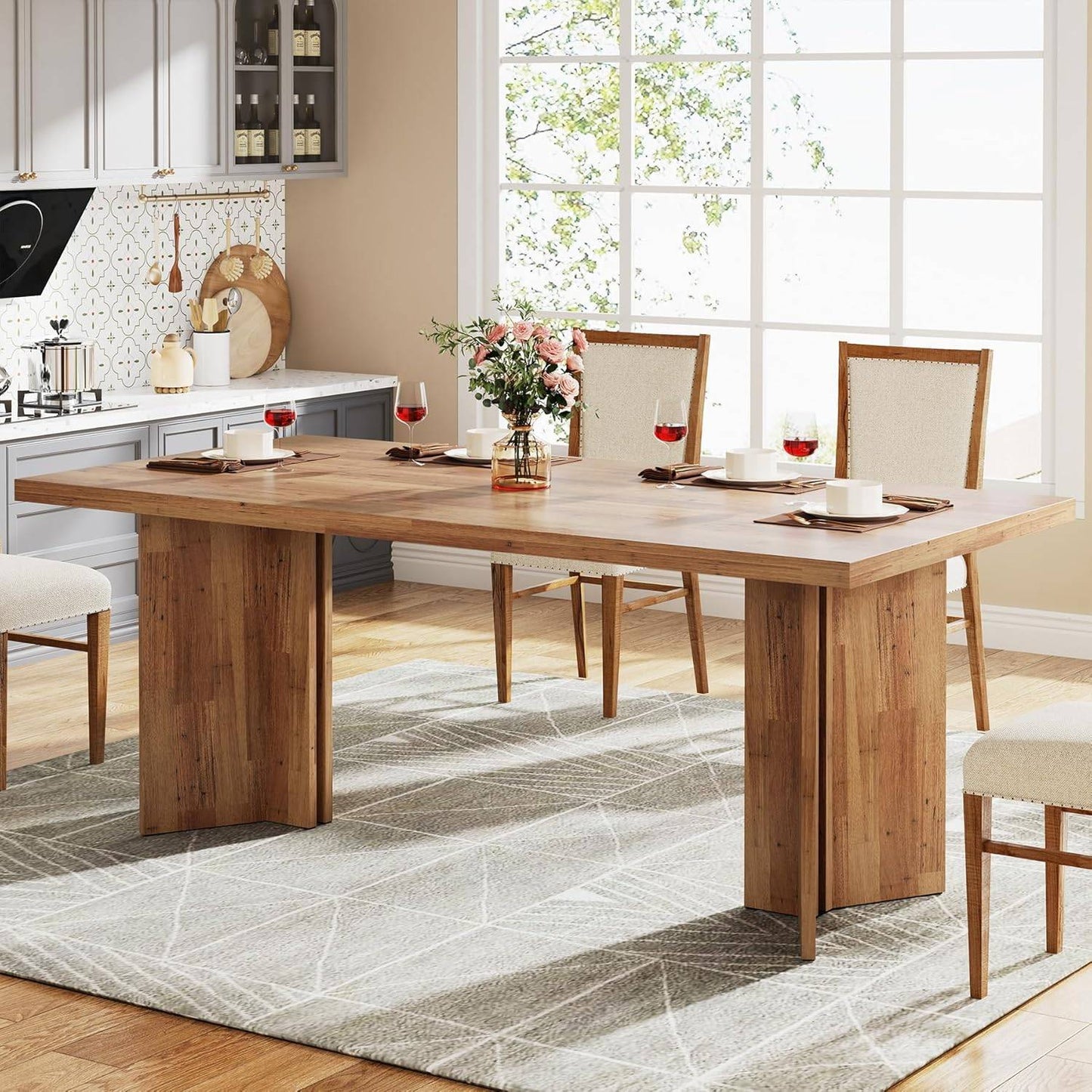 63-inch Dining Table for 4-6, Farmhouse Kitchen Table with Large Tabletop, Rectangular Dinner Eating Table for Dining