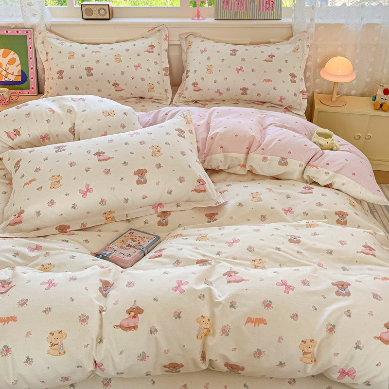 Bedding Set 100% Cotton Duvet Cover Set 3pcs Twin/Full Cartoon Print | Hypoallergenic, 1 Duvet Cover 2 Pillowcases, No Shrink