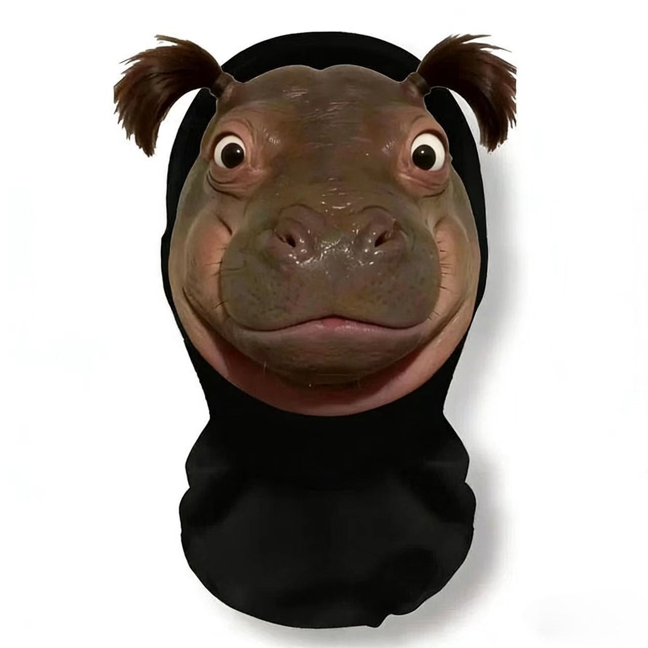 A realistic mesh headwear with hippopotamus emojis, a breathable party mask, and essential equipment for cycling out