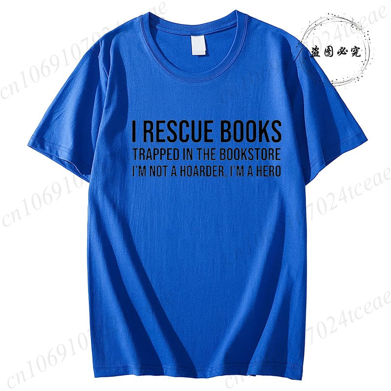 I Rescue Books Print T-Shirts Trend Women Fashion Clothing Graphic T-shirts Clothes Christmas Female Shirts Lady Casual Clothing
