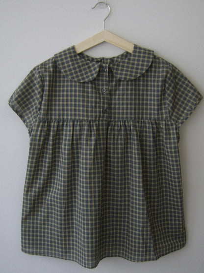 Vintage Plaid Shirts Women Japanese Harajuku Bow Peter Pan Collar Blouses Summer Korean Aesthetic Short Sleeve Casual Tops New