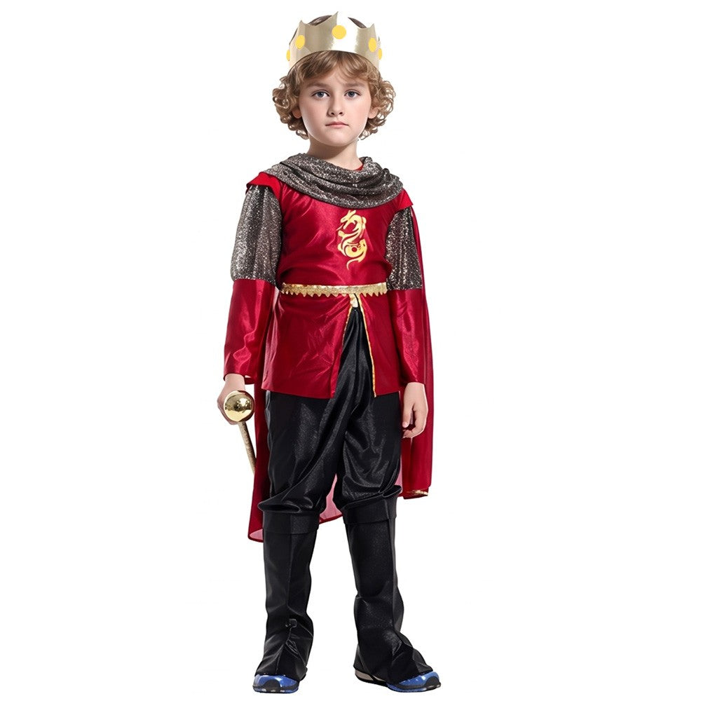 Boy King Prince Role Playing Costume Royal Set Prince Crown Cloak Halloween Birthday Makeup Party Gorgeous Dress Up No scepter