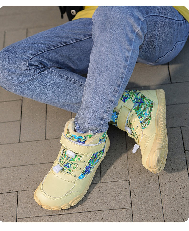 2025 Kids Barefoot Snow Boots Wide Toe Winter Insulated Waterproof Fur Lined Shoes for Boys Girls Cold Weather Outdoor Sneakers