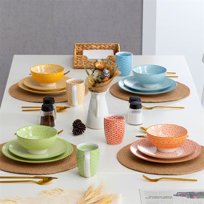 16Pieces Porcelain Multi-Colour Japanese-style Dinnerware Set with 4*Dinner Plate,Dessert Plate,Bowl,Mug Ceramic Tableware Set