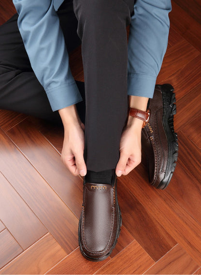 100% Genuine Leather Shoes Men Loafers Soft Cowhide Mens Casual Shoes Brand Male Footwear Black Brown Slip-on Thick Sole
