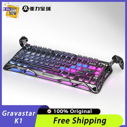 Teclado Mecânico Gravastar K1 Sem Fio Bluetooth em Liga de Alumínio Tri-Modo RGB Acessórios de PC para Jogos E-sports