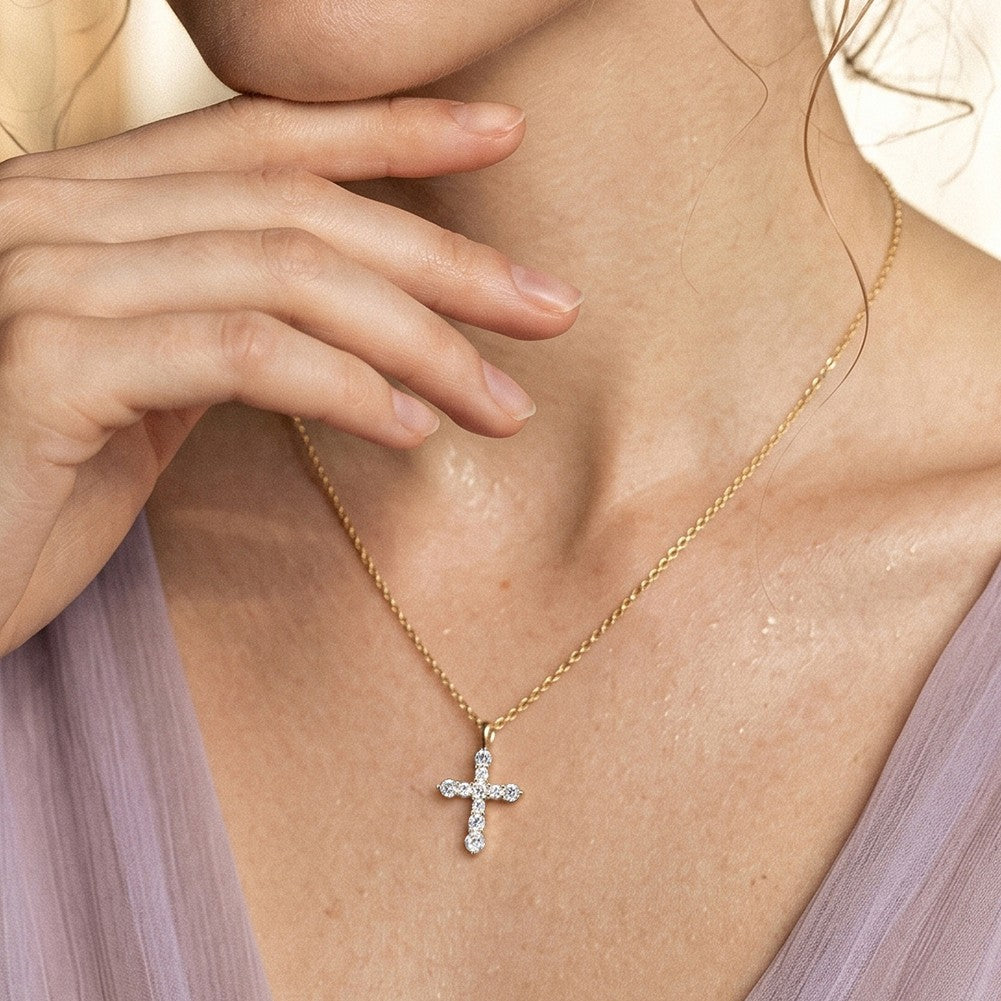 EFFIE QUEEN S925 Sterling Silver Moissanite Cross Necklace GRA Certificate D VVS1 Diamond Cross Pendant Neck Chain Women SMON15