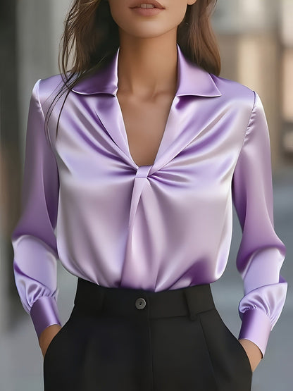 Autumn fashion temperament solid color satin pleated long sleeve shirt female