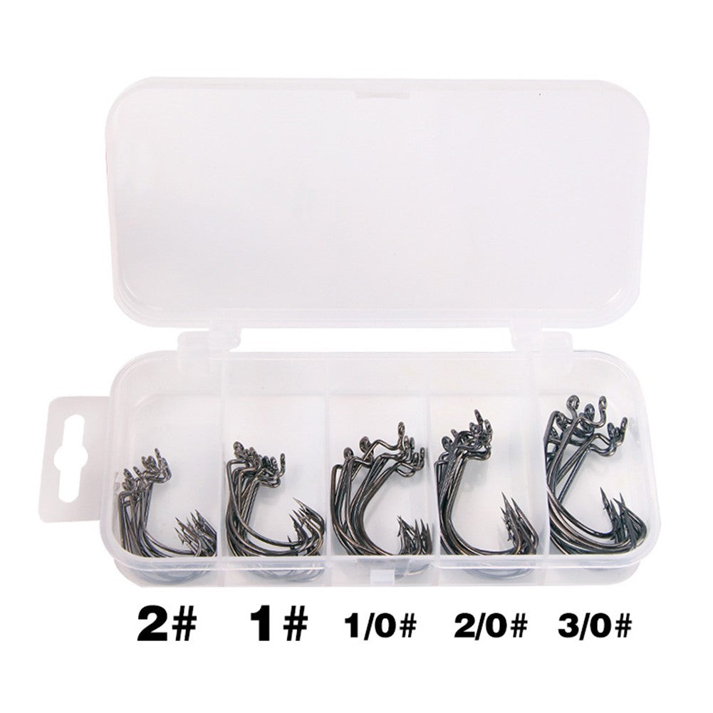 50 Pçs/Caixa Anzol Jig Crank Barbed Hook Wide Offset Fishhook Anzol Minhoca Larga Isca Macia Anzol Offset para Minhoca Macia Jig Mold Hooks