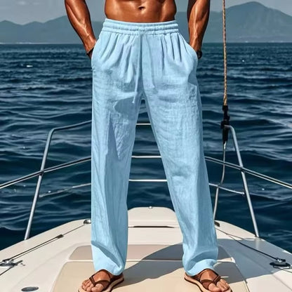 2024 Primavera/Verão Novas Calças Masculinas de Algodão e Linho Moda Verão Casual Cor Sólida Solta Plus Size M-4XL