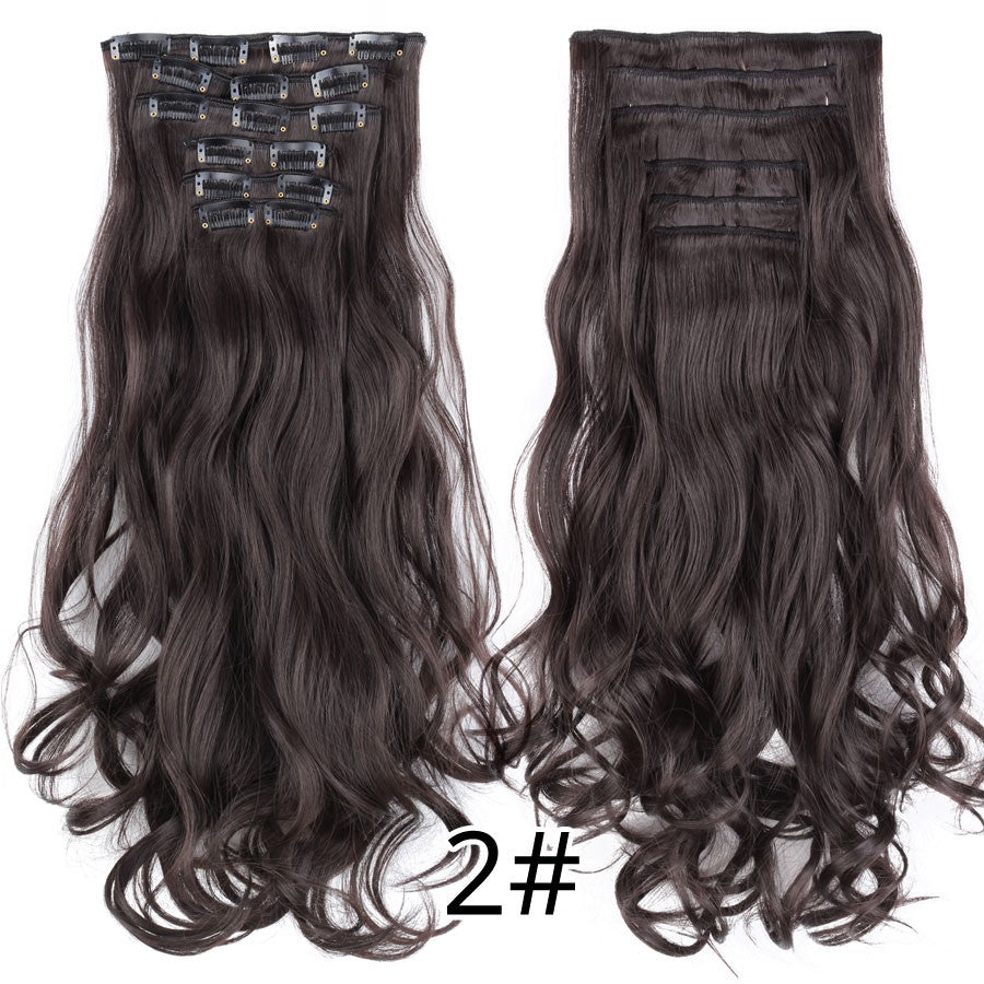 22 Polegadas Sintético Cabelo Liso Longo 16 Clipes 6 Peças/Conjunto Apliques de Cabelo Loiro Preto Resistente ao Calor Para Mulheres