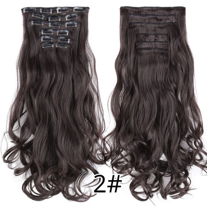 22 Polegadas Sintético Cabelo Liso Longo 16 Clipes 6 Peças/Conjunto Apliques de Cabelo Loiro Preto Resistente ao Calor Para Mulheres